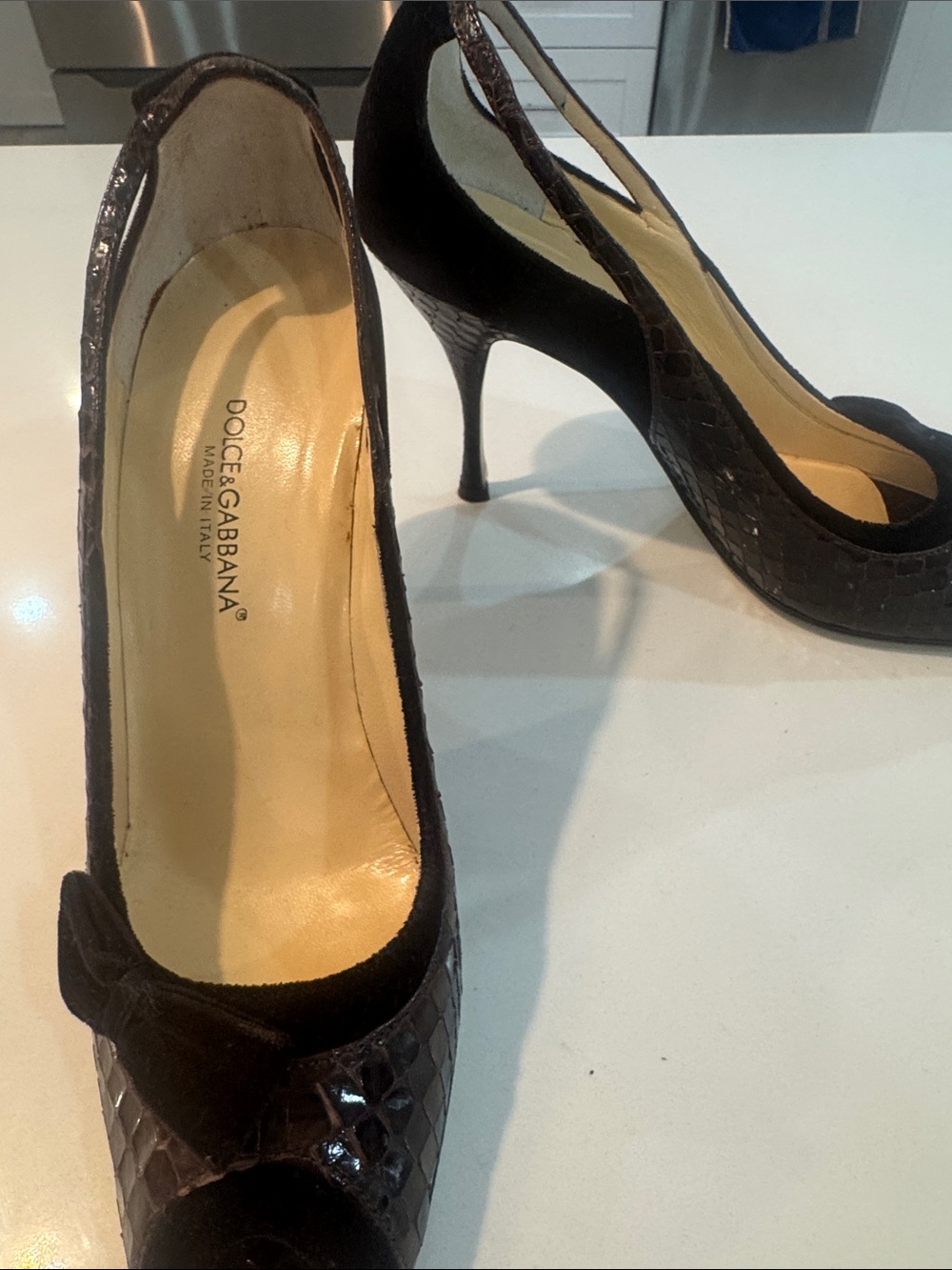Dolce & Gabbana Black Textured Slingback Heels exotic Y25 2004 collection
